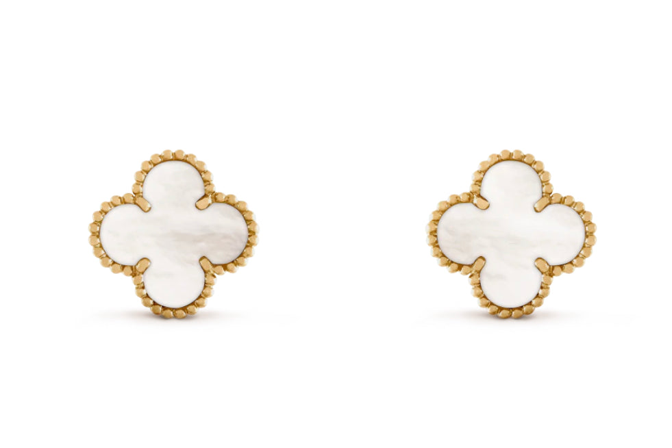 Lucky Clover Stud Earrings- White