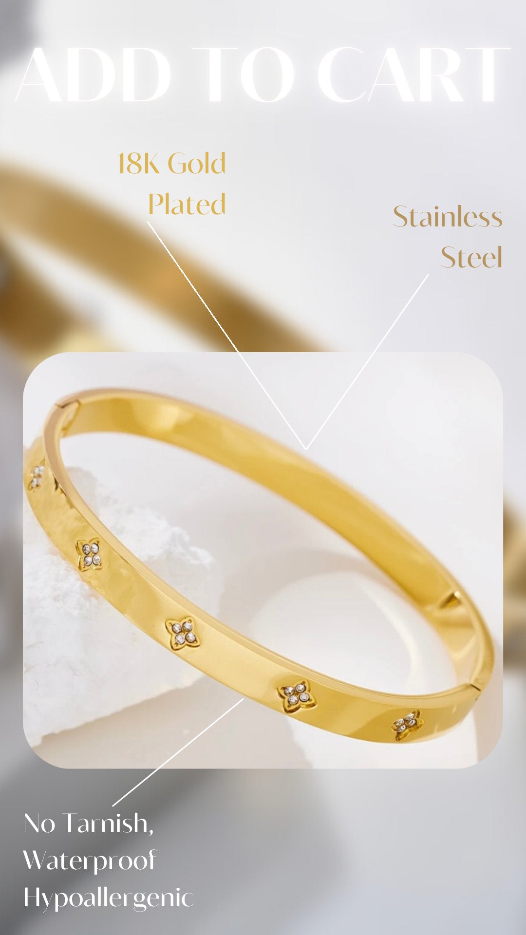 Studded Clover Bracelet 18K Gold Plated Stainless Steel