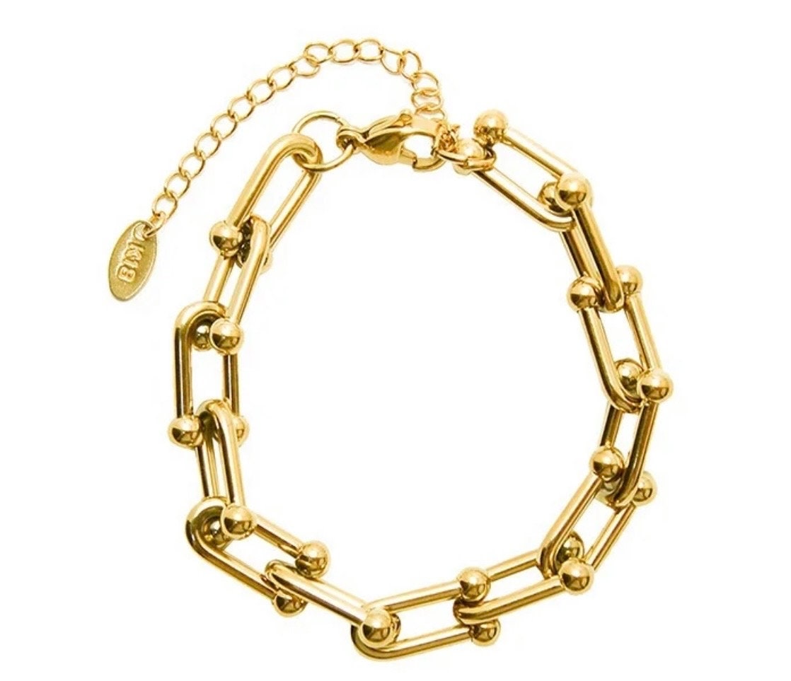 Link Chain Bracelet 18k Gold Plated Stainless Steel