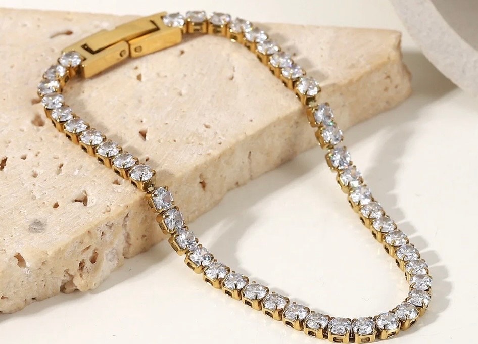Tennis Bracelet 18K Gold Plated Stainless Steel