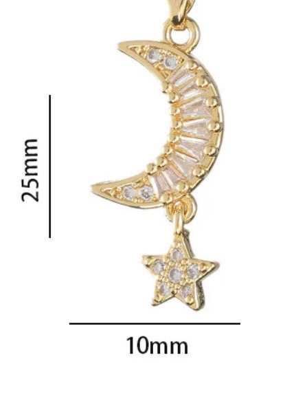 Moon and Star Baugette necklace 18k Gold Plated Stainless Steel