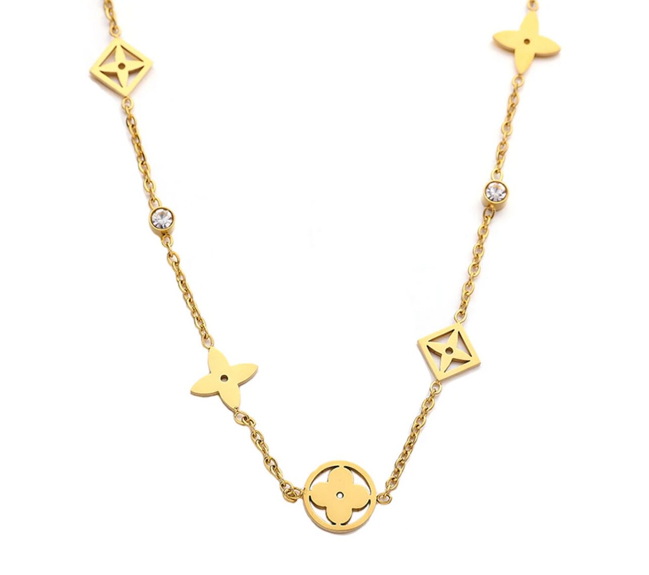 Clover-Stone Necklace 18K Gold Plated Stainless Steel