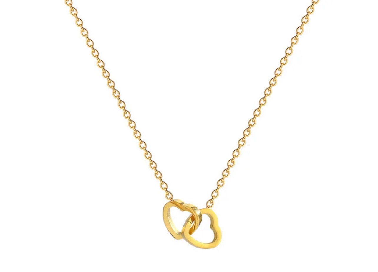 Double Heart Necklace 18K Gold Plated Stainless Steel