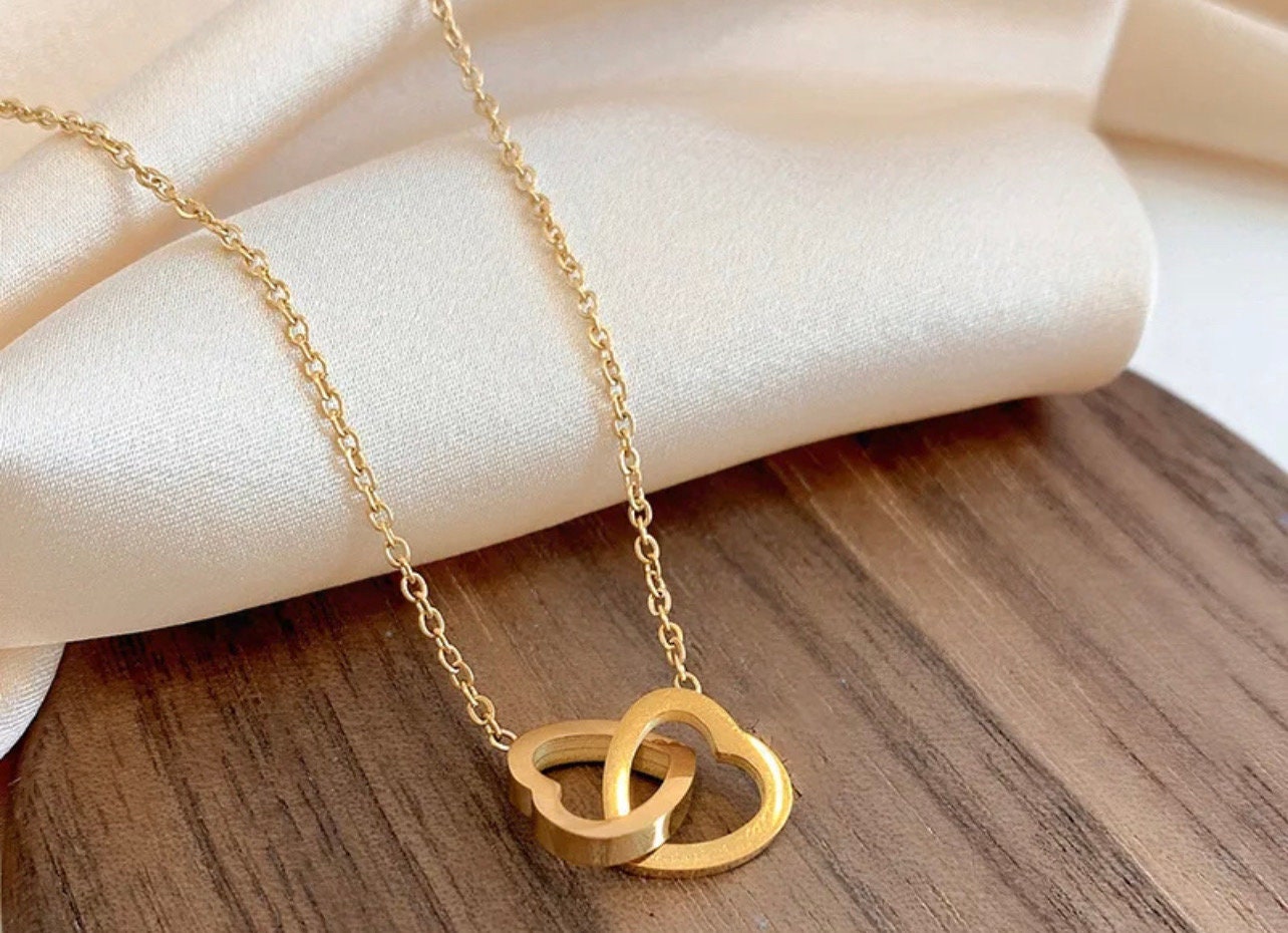 Double Heart Necklace 18K Gold Plated Stainless Steel