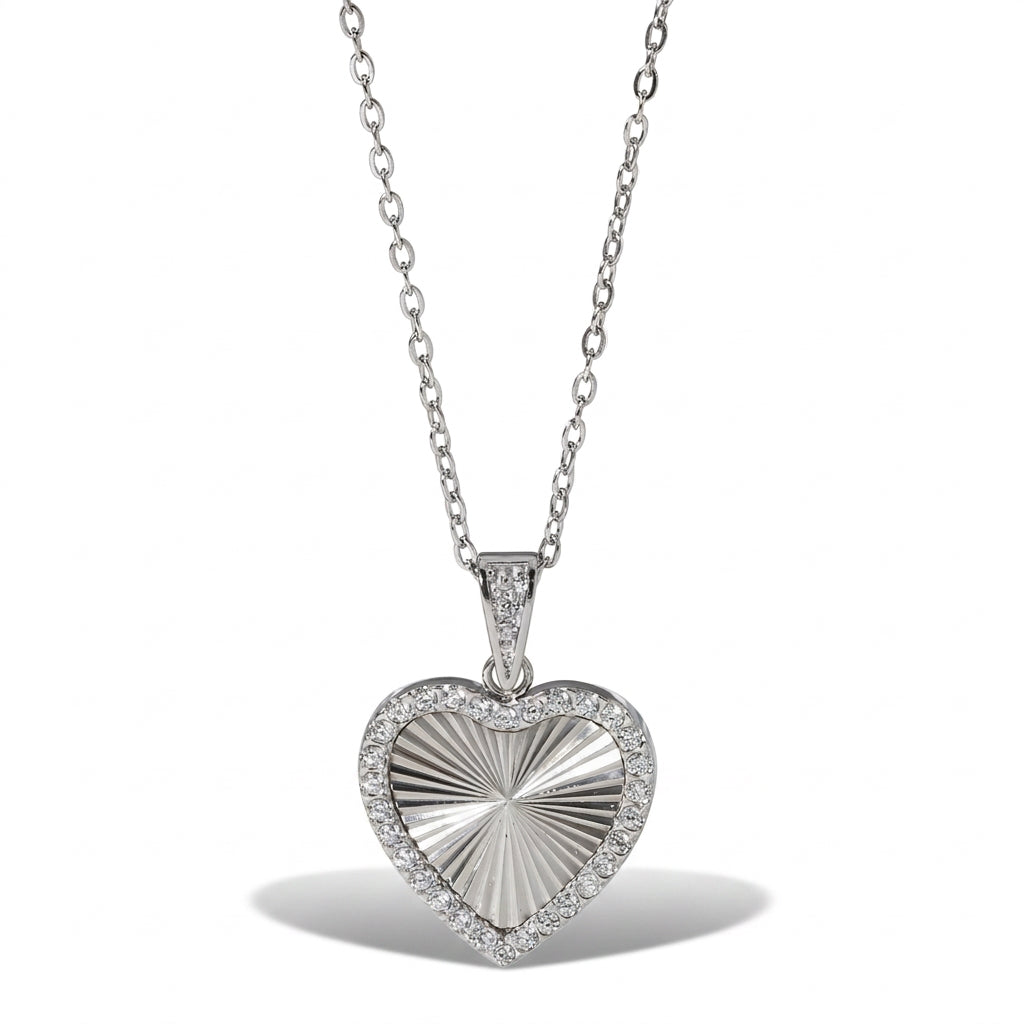 Pavé Heart Necklace Silver