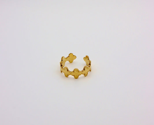 18K Gold Plated Stainless Steel Flower Ring, Adjustable