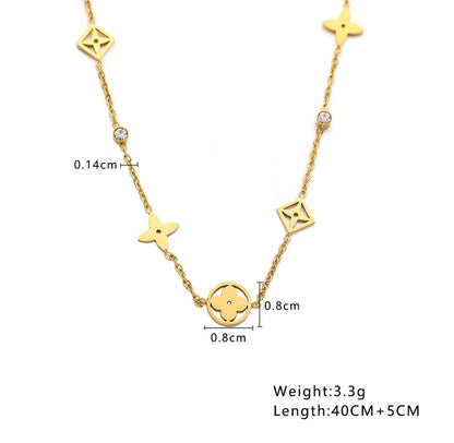 Clover-Stone Necklace 18K Gold Plated Stainless Steel
