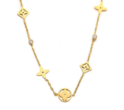 Clover-Stone Necklace 18K Gold Plated Stainless Steel